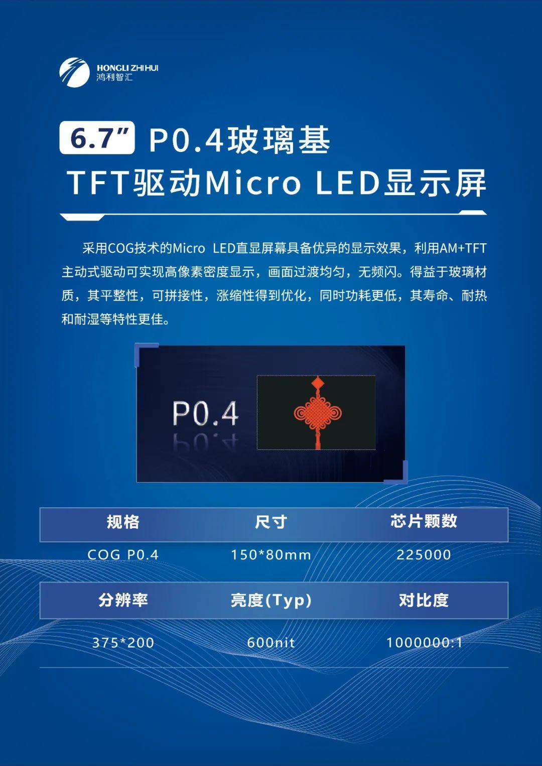 鸿利智汇发布P0.4玻璃基TFT驱动Micro LED显示产品