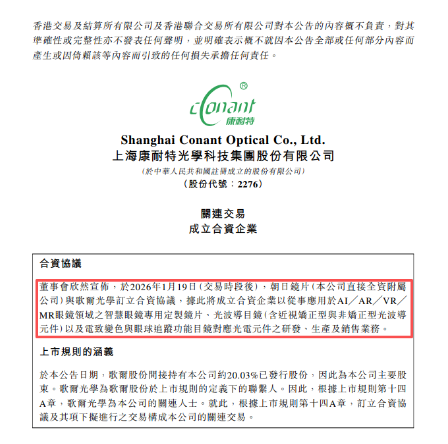 总投资300万美元！歌尔与康耐特光学成立AI/XR眼镜合资公司