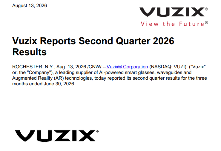 Vuzix发布2026年Q2业绩：AI眼镜及光波导业务持续推进